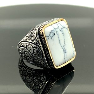 Sterling Silver Ring , White  Turquoise Stone, Men Rings , Natural Stone ,  Handcrafted Ottoman Men Ring , Turkish handmade , Gift for Him,