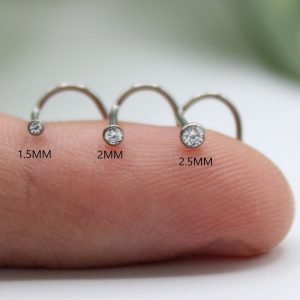 20ga IMPLANT GRADE TITANIUM 1.5mm 2mm 2.5mm Bezel Set White Cz Nose Corkscrew Stud Ring