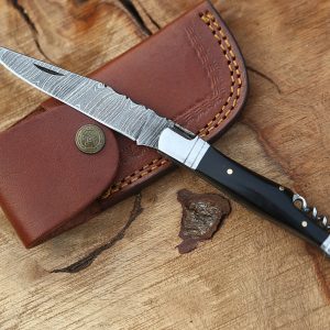 Damascus Pocket Knife Handmade Folding Knife Corkscrew Gift For Boyfriend Gift for Him Anniversary Gift EDC Knife Groomsmen Gift For Her