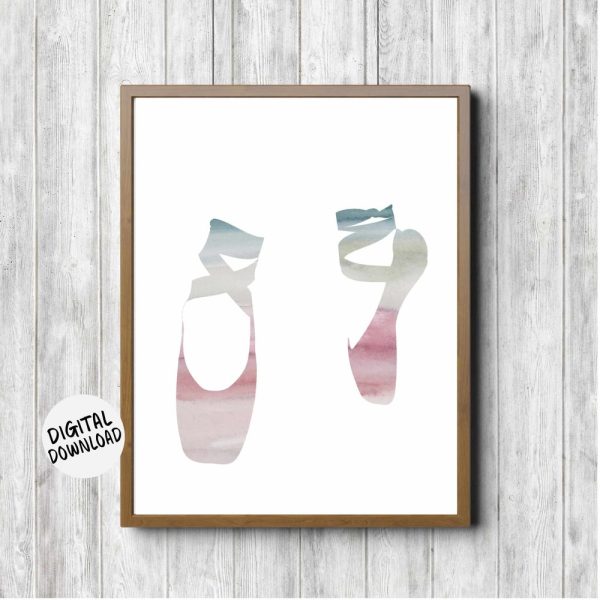 Pointe Shoes Printable Watercolor Wall Art – Ballet Nursery /Girls Room / Office Decor – Ballet Slippers Poster
