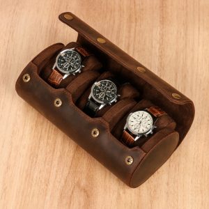 Personalized Leather Watch Case for 3 Watches, Handmade Travel Watch roll, Watch Box Organizer, Genuine Leather Watch Roll, Christmas Gift