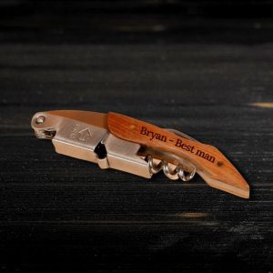 Personalised Engraved Wooden Wine Corkscrew, Bottle Opener, Knife/Foil Cutter, Custom Corporate Christmas Gift, Wedding Favours Gift for Him