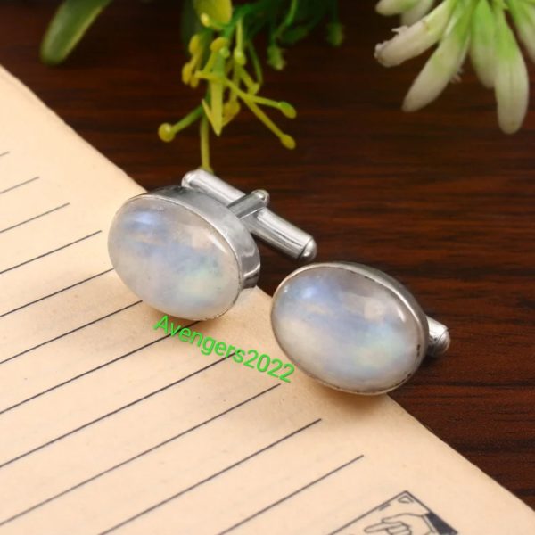 Moonstone Gemstone Cufflinks,Wedding Cufflinks,925 Sterling Silver Jewelry, Handmade Men’s Cufflinks,Gift For Love/Father,Shirt Cufflinks