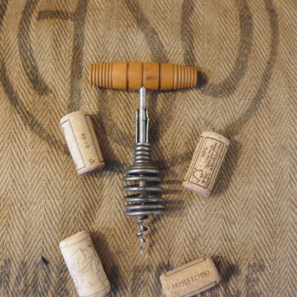 Antique spring corkscrew with turned wooden handle Wine Bottle Opener Kitchen Wine Accessories 1930s