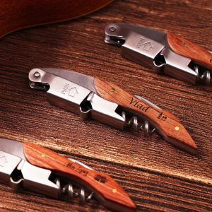 Engraved corkscrew opener with holster,Personalized wood bottle opener,Wine corkscrew,Custom bottle opener,Groomsman openers,Wedding Opener