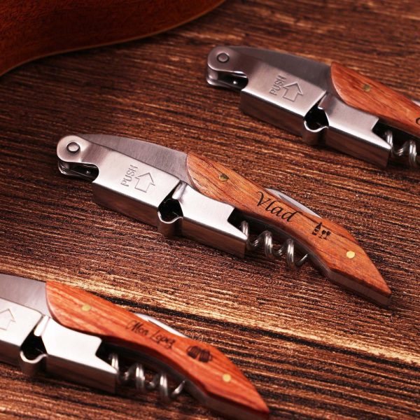 Engraved corkscrew opener with holster,Personalized wood bottle opener,Wine corkscrew,Custom bottle opener,Groomsman openers,Wedding Opener