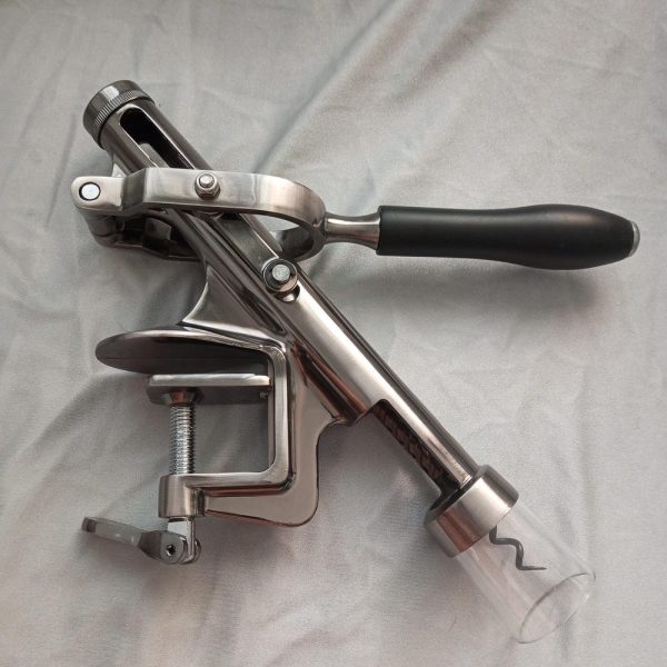 Quick release corkscrew. Professional bar instrument. corkscrew with clamp / large table corkscrew with lever