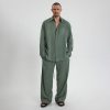 Mens Linen Pants & Shirt, 2 Pieces Linen Suit, Summer Set, Long Straight Trousers, Roll-up Linen Shirt with Long Sleeve, Casual Male Set