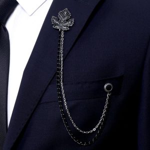 Handmade Black Color Antique Leaf Chain Brooch, / Lapel Chain Pin / Men’s Women’s Jewellery, Chain Brooch, Gifts Wedding Accessory