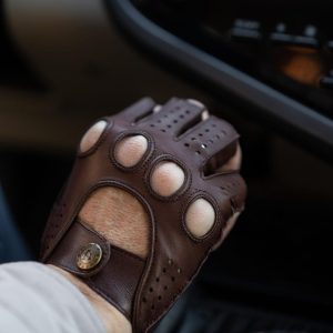 Men’s FINGERLESS Gloves – BROWN – hairsheep leather