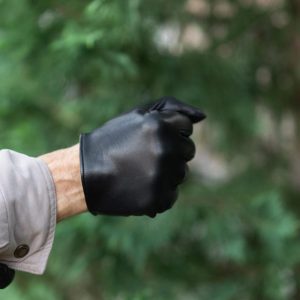Men’s short WINTER Gloves – BLACK – silk lined – hairsheep leather