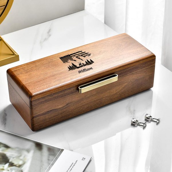 Personalized Valentines Men’s Watch Box  Natural Acacia Wooden Jewelry Organizer with Engravement  Elegant Decorative Accessories Storage