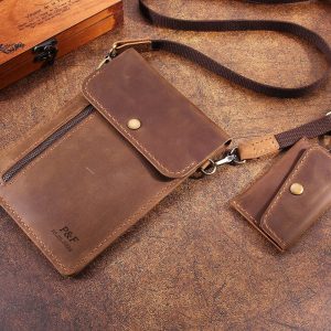 Personalized Crossbody Leather Travel Wallet, Custom Leather Neck Passport Bag for Men/Women, Handmade Leather Pouch with Small Card Wallet