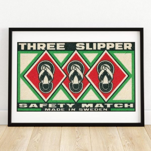 Three Slippers – Matchbox Print – Aesthetic Wall Art – Vintage Swedish Art – Matchbox Wall Poster – Vintage Poster Print