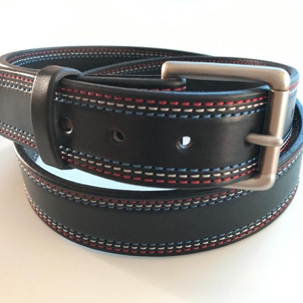 Amish Handmade Genuine Leather Patriotic Belt – Durable Work Belt, Dressy Leather Belt for Men & Women, American Flag Design