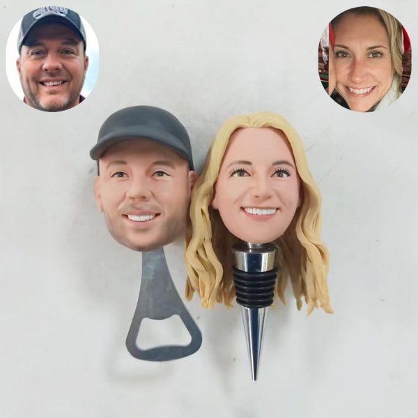 Personalized Valentine’s Day Gifts,Customized Couple Wine Stopper, Beer Corkscrew, Customized Men’s Doll Head Corkscrew,Women’s Wine Stopper