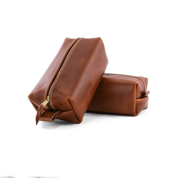 Handmade Full Grain Leather Brown Toiletry Bag for Men | Portable Leather Dopp Kit Bag | Mens Brown Toiletry Bag | Leather Gift for Him