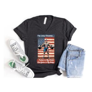 Cute Fitness Shirt -“I’m into Fitness…Protein in My Wallet & Gains in My Body”, Dad Shirt ,Funny Fitness T-Shirt for Husband or Gym Lovers