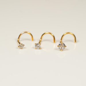 20G Gold Nose Stud Nose Ring 2mm, 2.5mm, 3mm Top Nose Screw Corkscrew Back Surgical Steel Nostril Jewelry F2