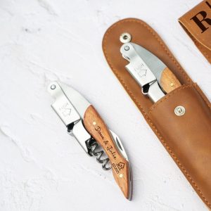 Custom Wooden Corkscrew with PU Leather Cover, Personalized Wine Opener, Groomsman Gift, Birthday, Father’s Gift, Special Occasion
