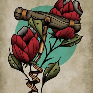 Corkscrewed, wine, Neo-Traditional Tattoo Flash, Old School, Art Print 12×16