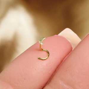 Moon Nose Stud, 14K Gold Tiny Moon Top Corkscrew Nose Piercing Stud Ring
